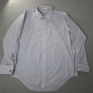 Arrow Princeton Poplin Shirt Men's 16.5 - 34 White Blue Button Up Striped Casual